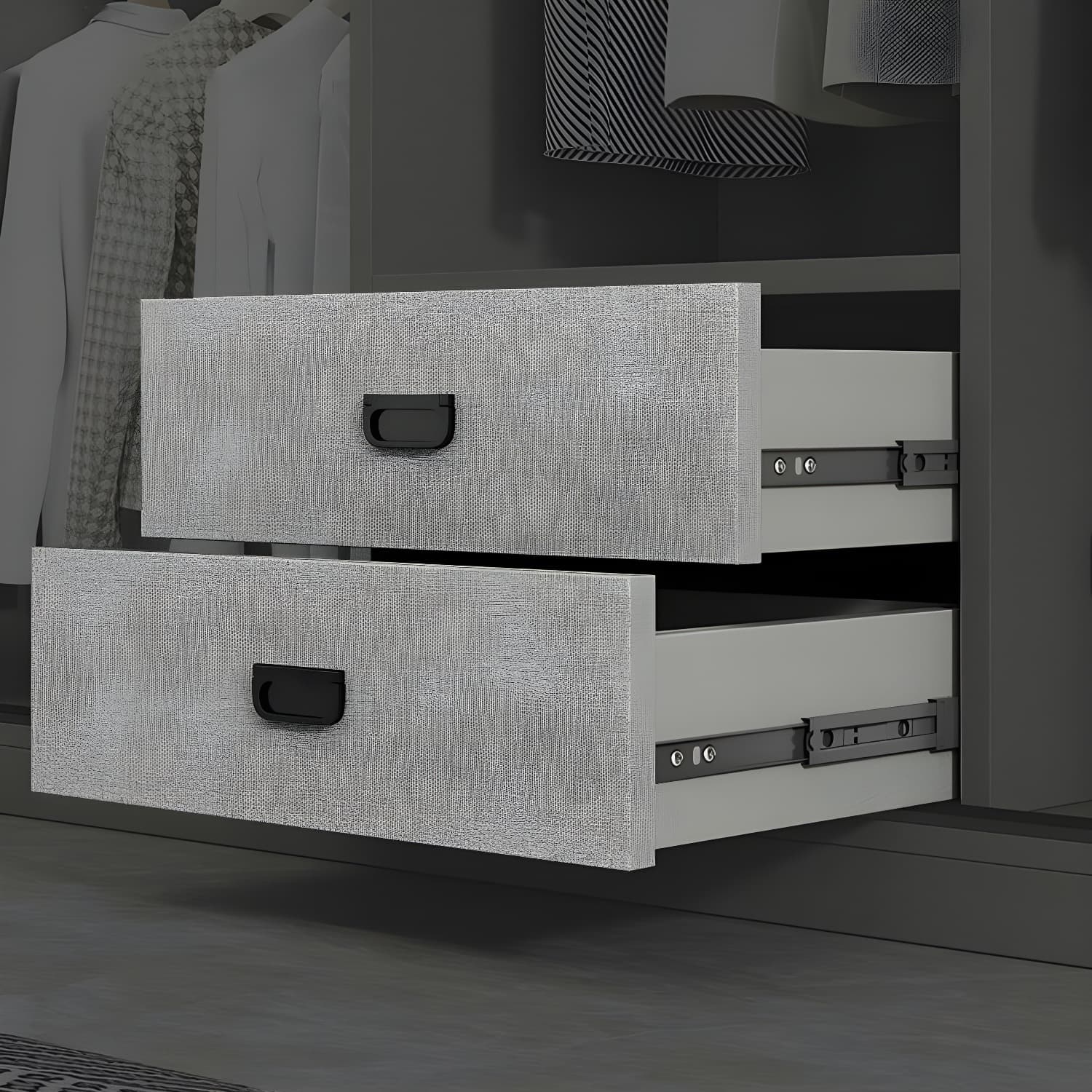 Contemporary Wood Grey Cloth Rod Included Wardrobe with Shelves thumbnail 9