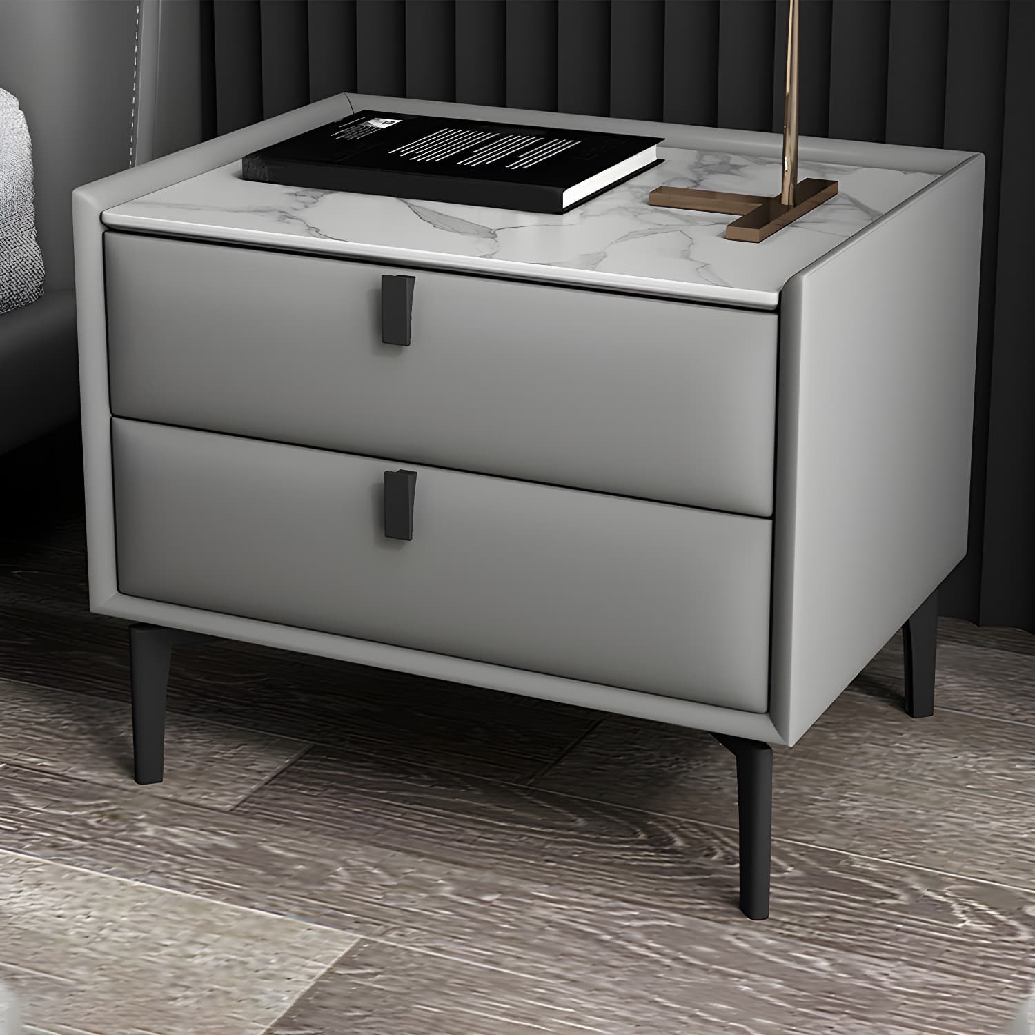 Solid Wood Bedside Table, Modern 2 - Drawer Stone Top Nightstand thumbnail 13