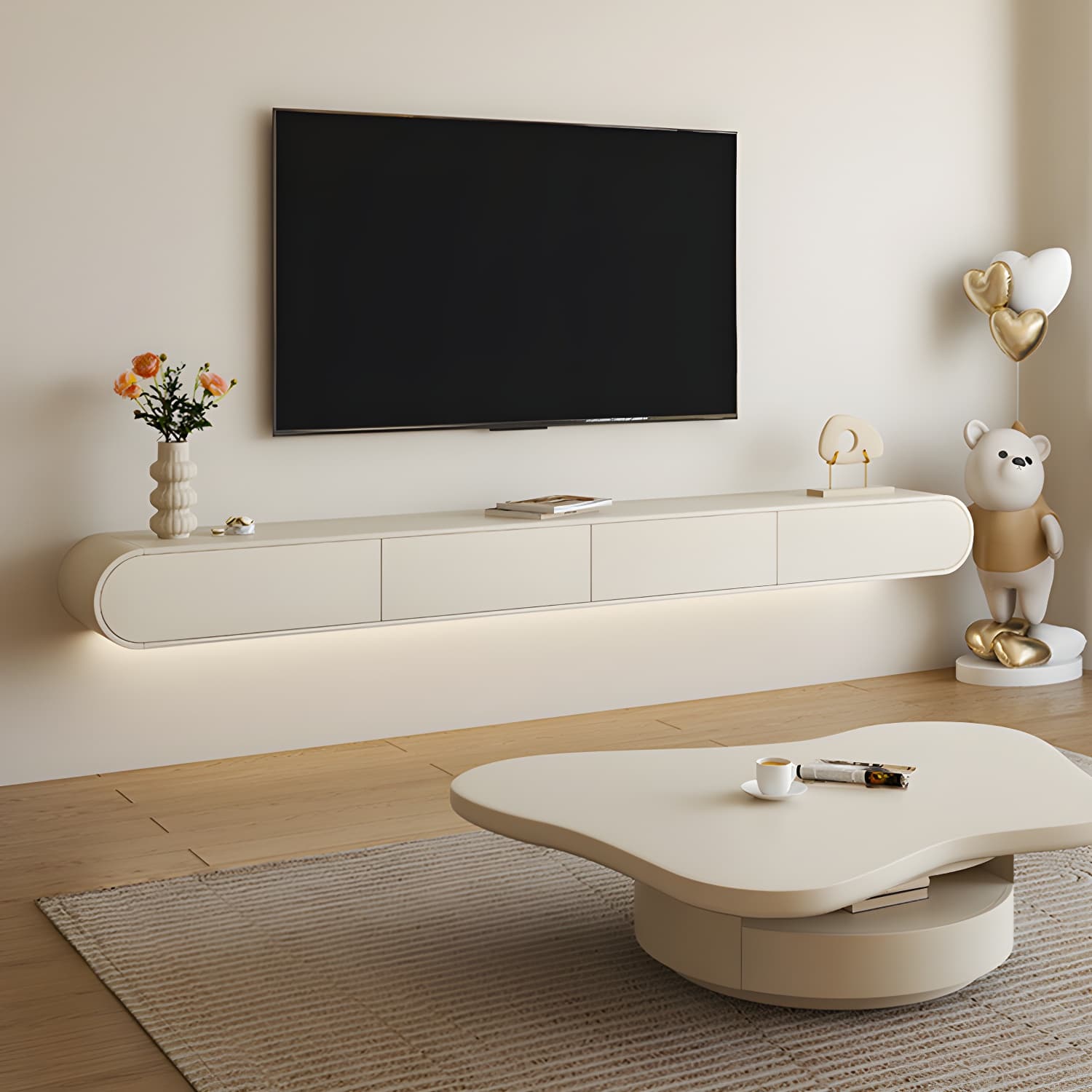 Contemporary TV Media Console Floating TV Stand Console with Drawers thumbnail 2