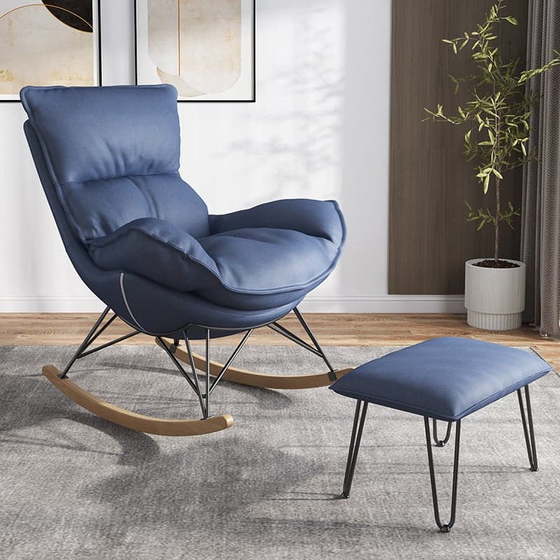 Modern Water Proof Cerulean/Dove Grey/Olive Green Upholstered Living Room Rocking Chair with Upholstered Footstool thumbnail 1