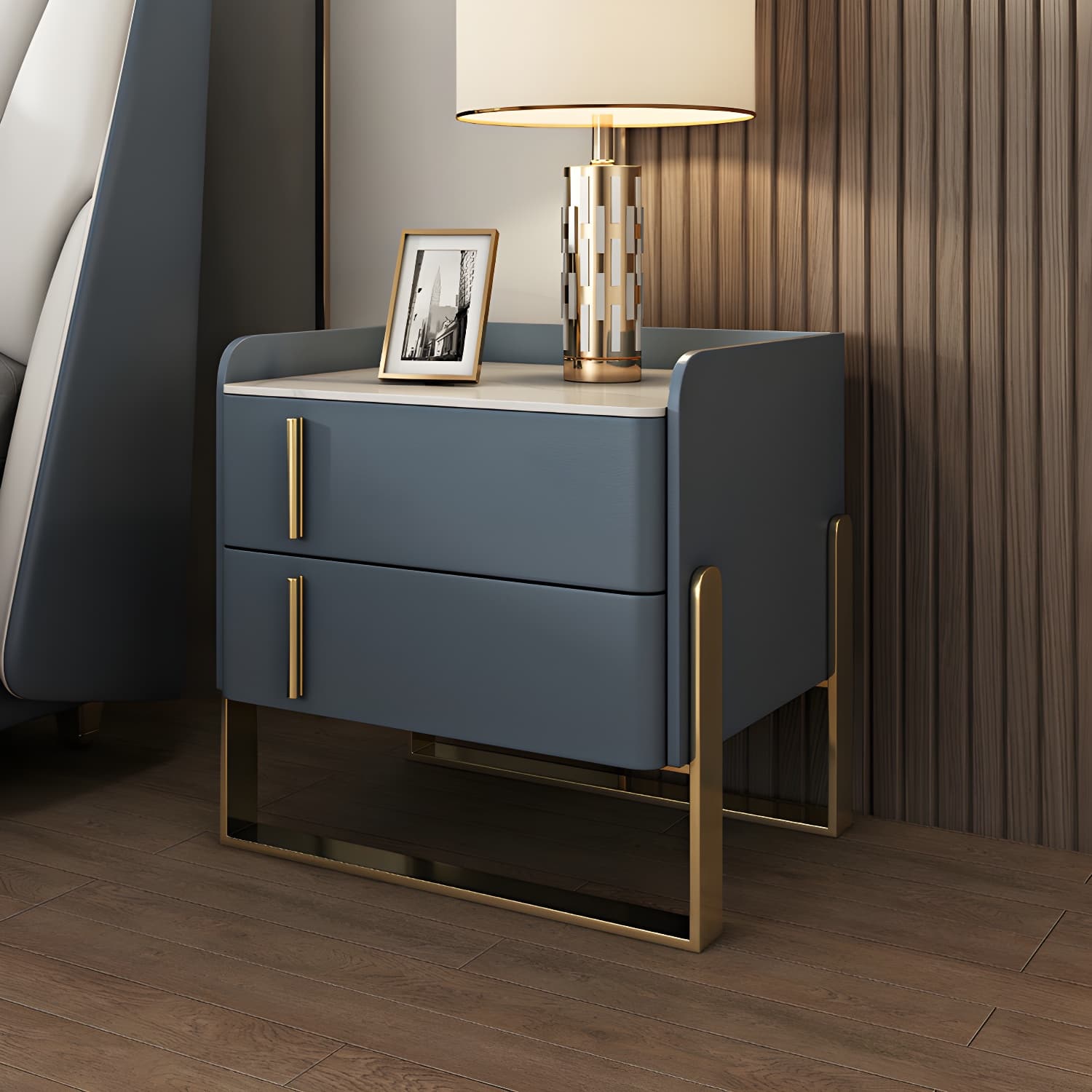 Glam Nightstand with 2 Drawer 20-inch Tall Leather Night Table thumbnail 13