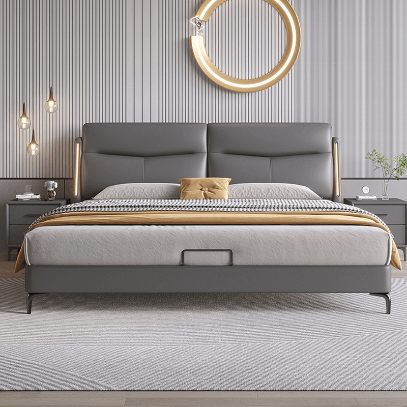 Light Gray Solid Color Storage Bed/Platform Bed with Timber Frame and Illumination Light for Living Room thumbnail 2