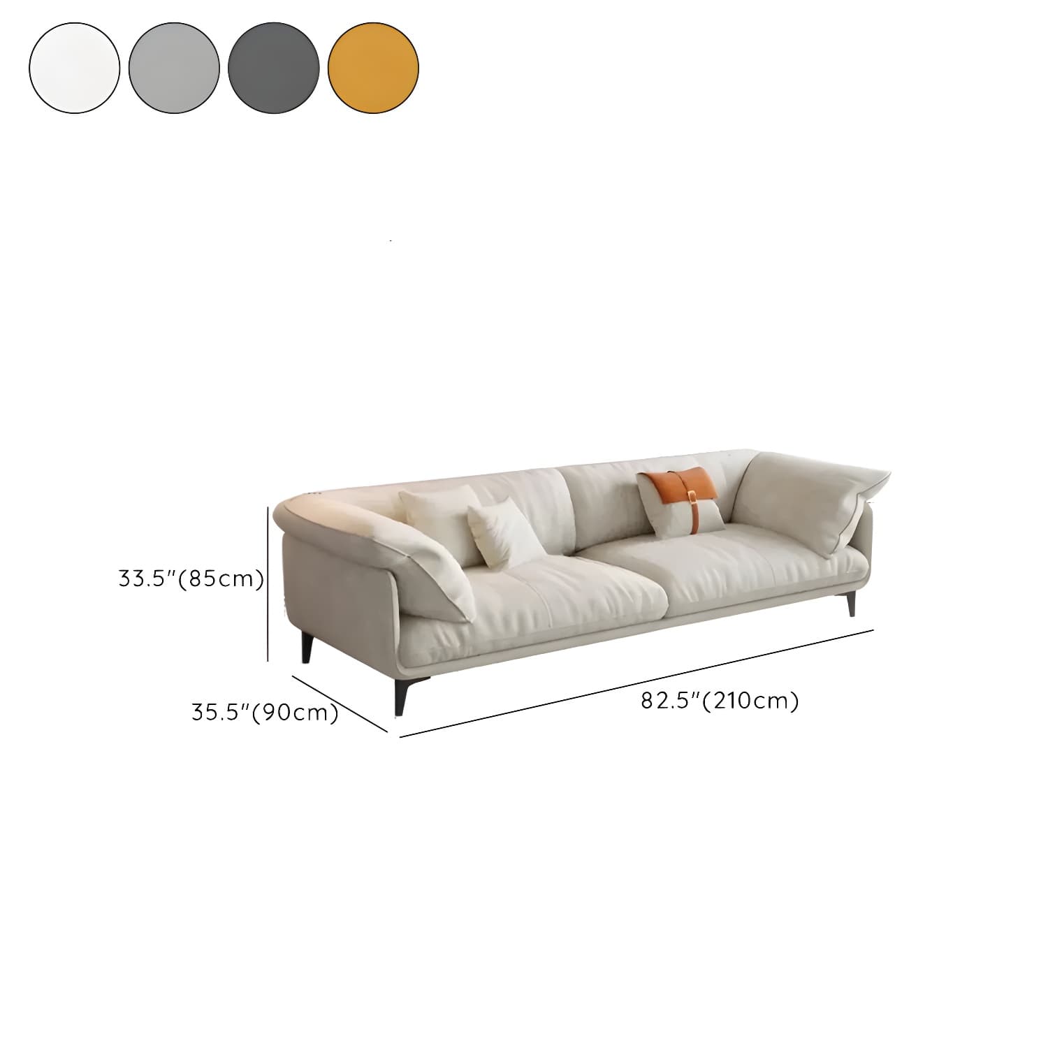 Wood Standard Modern Sofa, 83x35x33 inches Non-Distressed with Pillows, Black Legs thumbnail 16