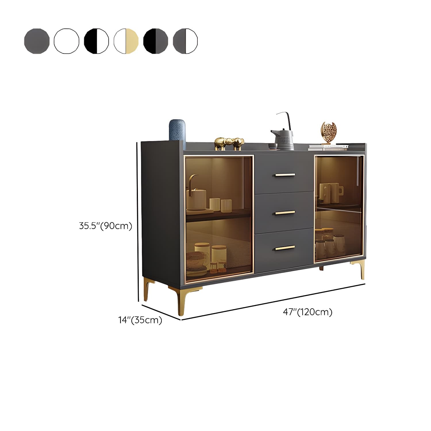 Wood Glass Doors Contemporary Style Buffet Sideboard with Cabinets and Drawers - image 18