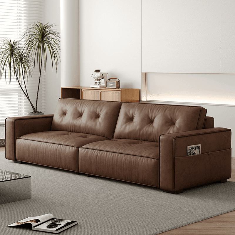 Mocha Pu Leather Convertible Sofa with Armrest for Drawing Room thumbnail 1