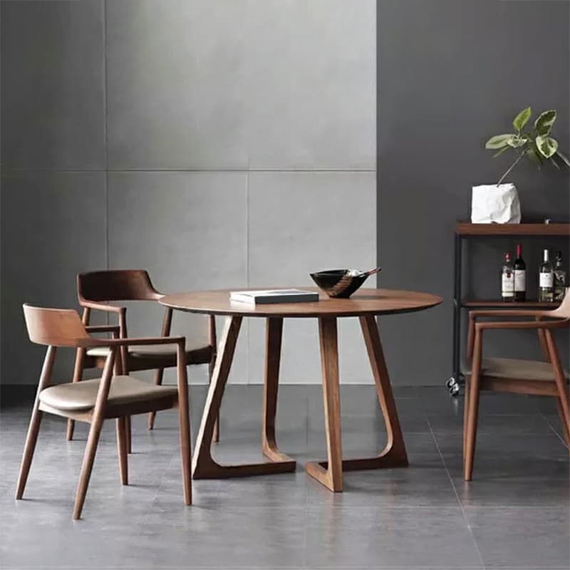 Scandinavian Brown Round Wood Dining Table with Double Pedestal Base thumbnail 2
