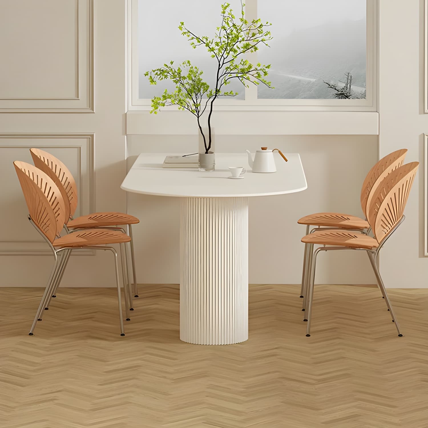 Stylish White Stone Kitchen & Dining Table with Adjoining Pedestal Base thumbnail 4