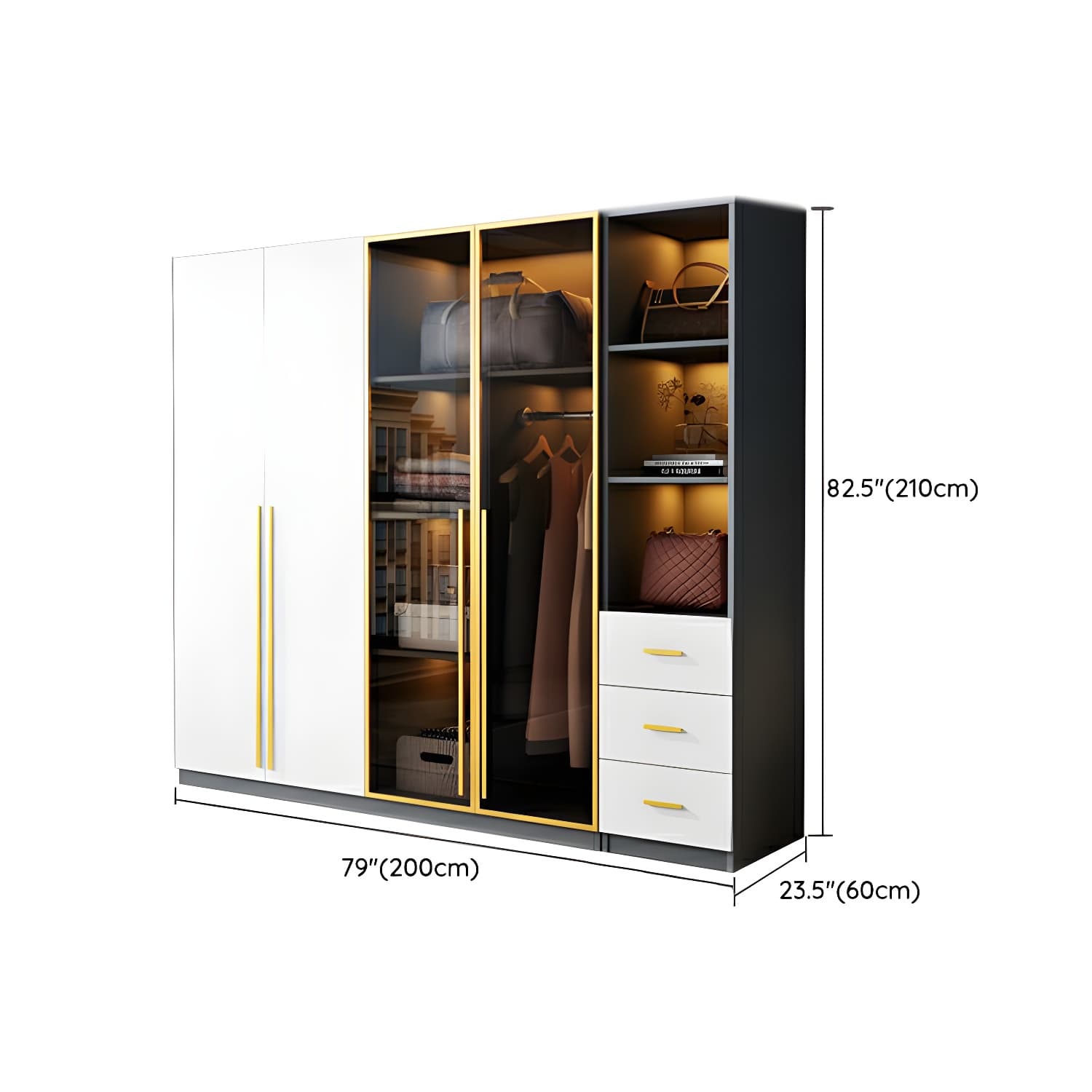 Contemporary Color Block Glass Doors Combination Armoire with Shelves Storage thumbnail 25