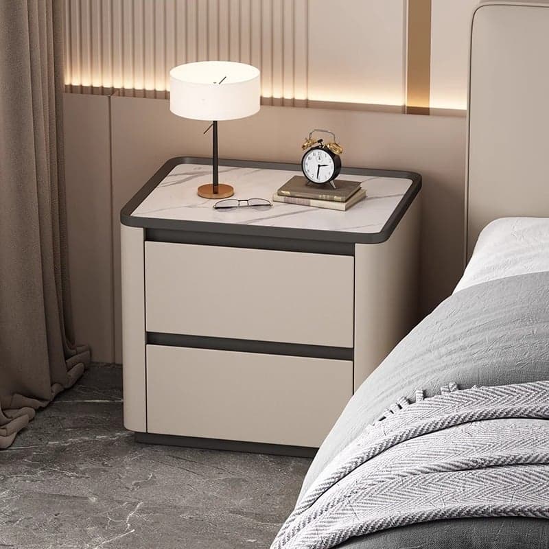 Stylish Bedside Cabinet Nightstand with 2 Drawers and Sintered Stone Countertop thumbnail 6