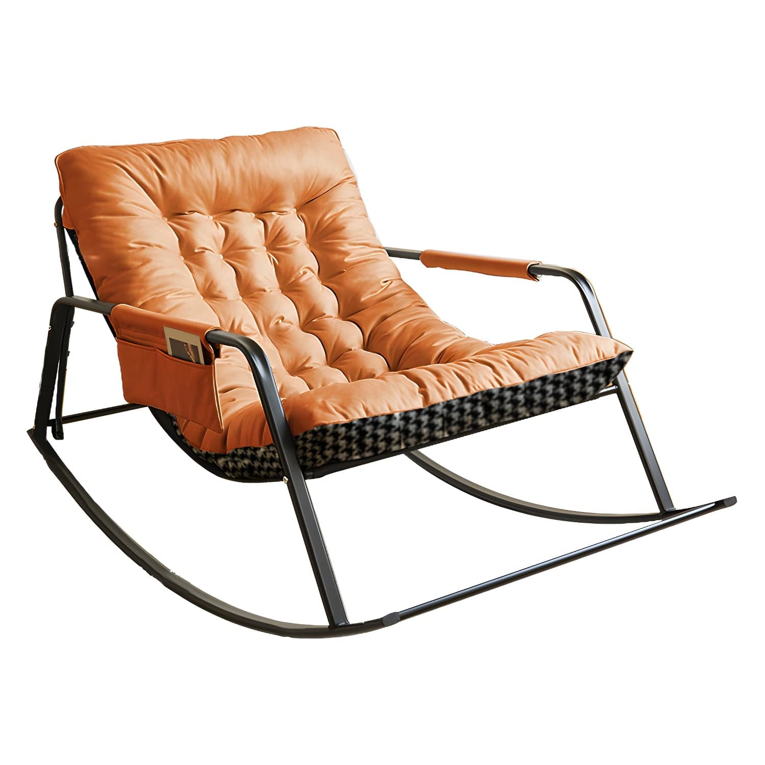 Stylish Modern Upholstered Rocking Chair with Black Metal Legs and Tufted Back thumbnail 8