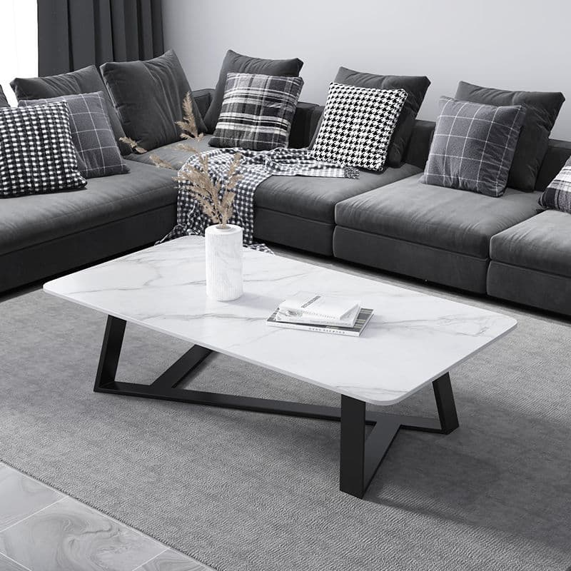 Funky Square Sintered Stone Coffee Table with X Base, Scratch-immune, and Single Set thumbnail 6