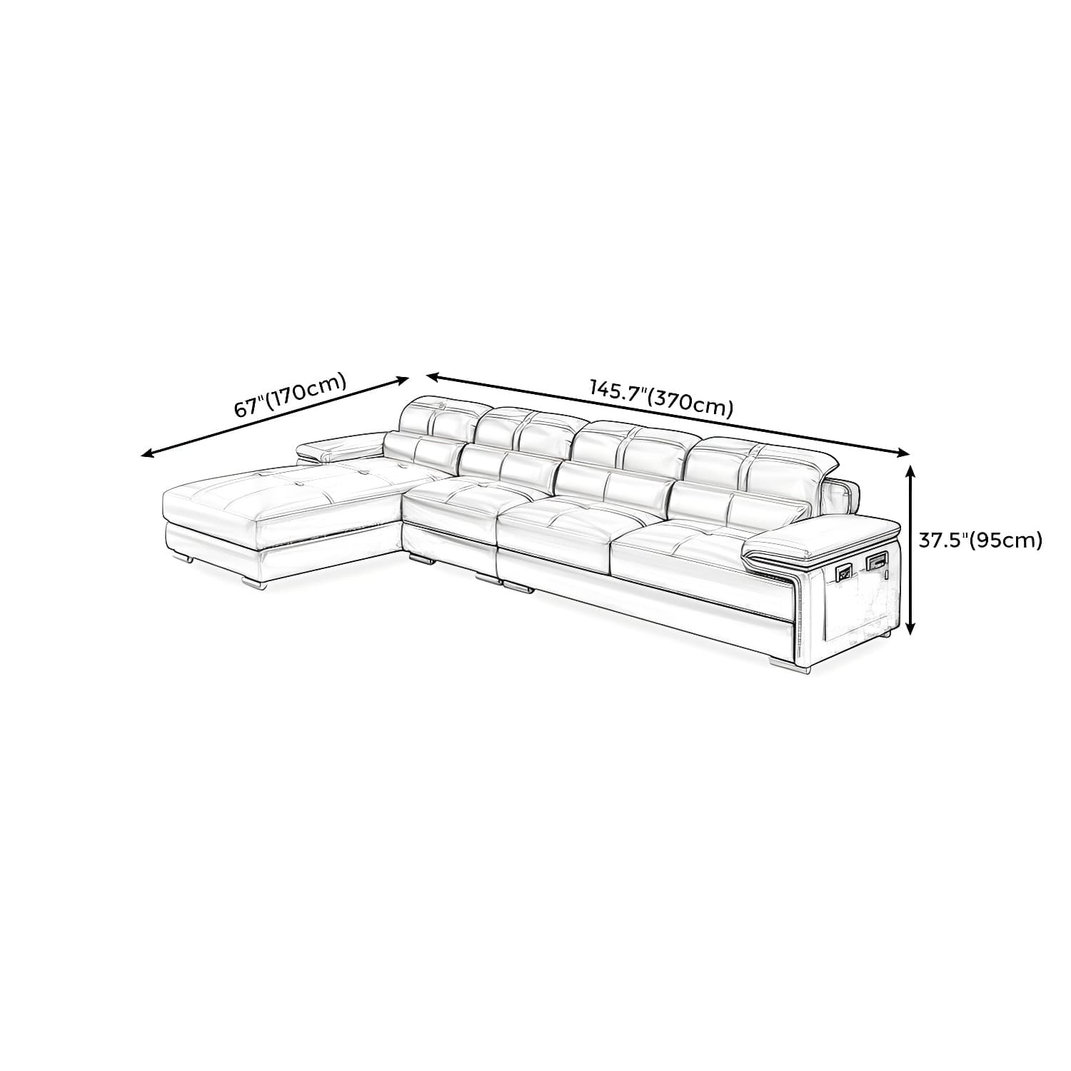 Genuine Leather Sectional 34.65"High Pillow Top Arm Sofa with Storage, Blue thumbnail 12