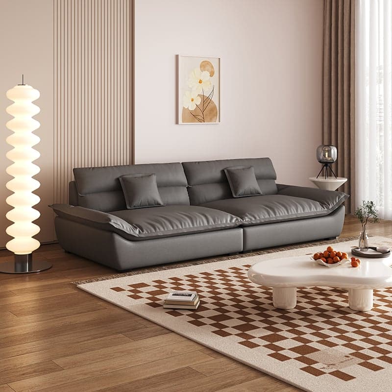 Modern Solid Color Scratch-defiant Standard Sofa in Light Gray/Taupe/Citrus Color, 3-seater with 2 Pillows thumbnail 6