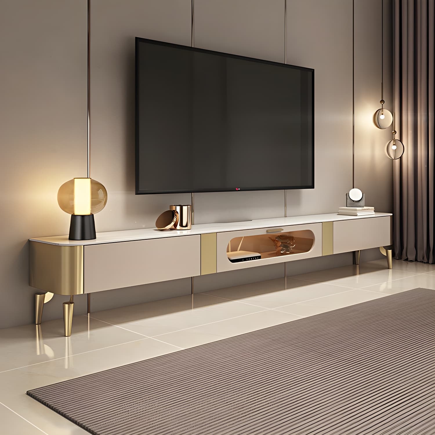 Luxury Enclosed Storage TV Console Home Rectangle Sintered Stone TV Cabinet thumbnail 2
