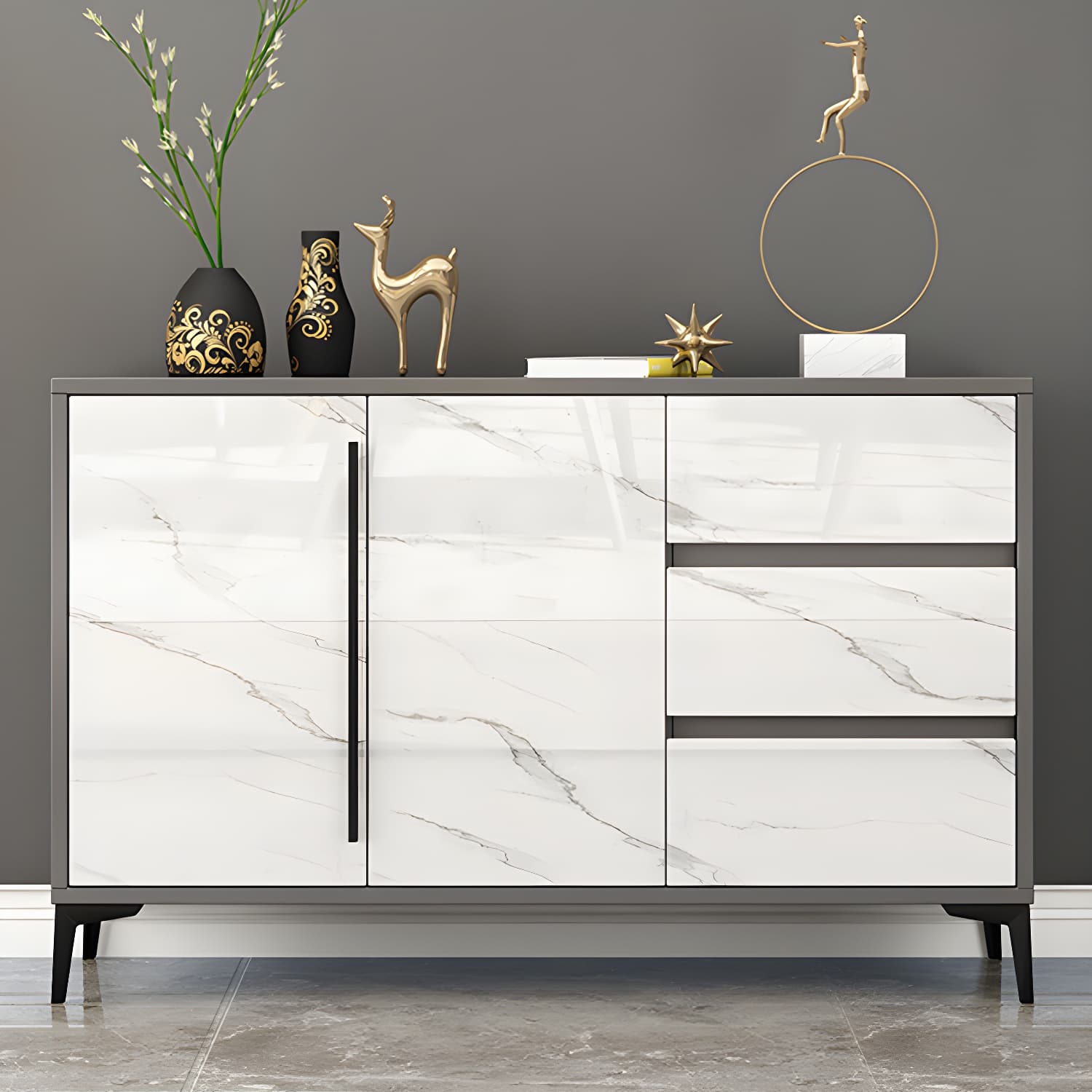 Engineered Wood Buffet Server with Drawers Modern Sideboard Table thumbnail 12