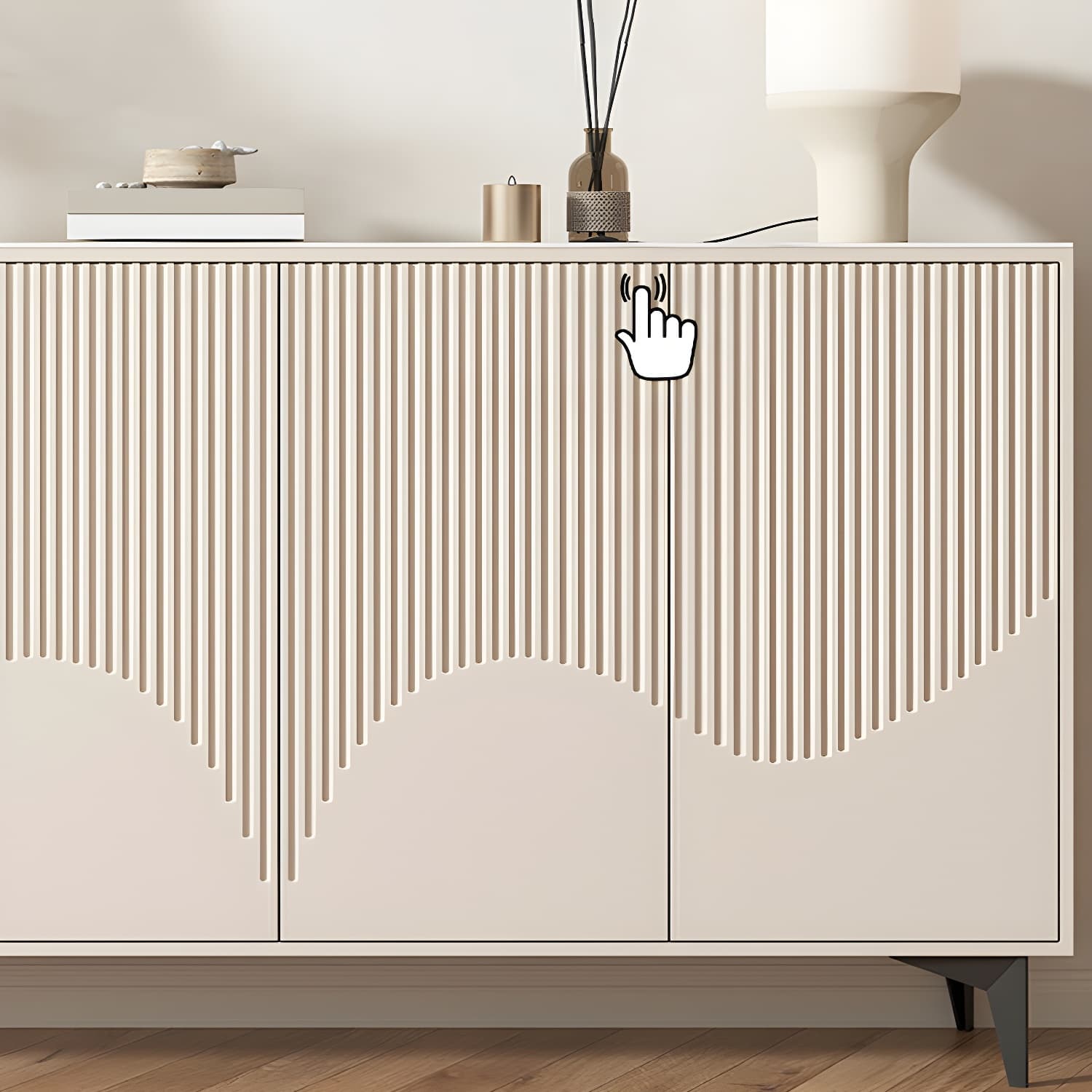 Modern White Wood Sideboard Credenza with Adjustable Shelving and 6 Interior Shelves thumbnail 10
