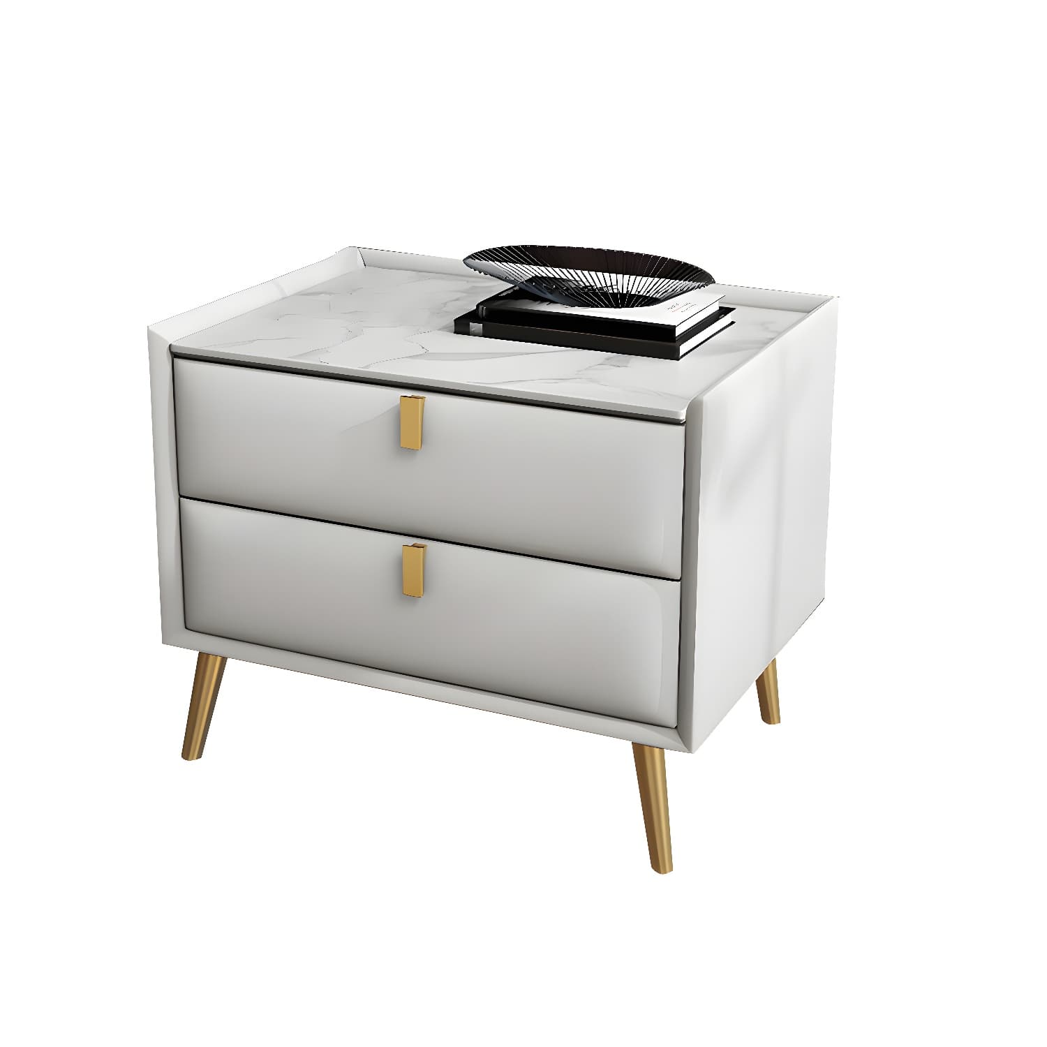 Solid Wood Bedside Table, Modern 2 - Drawer Stone Top Nightstand thumbnail 20