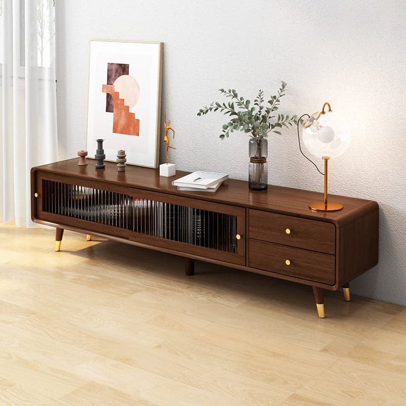 Scandinavian Style Low Height Wood TV Stand With 2 Drawers and Cabinet, Size 15.7'' x 17.7'' thumbnail 2