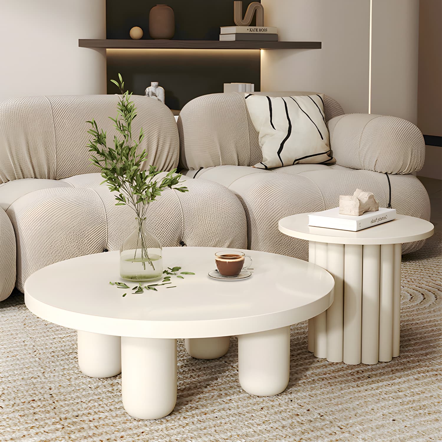 Coffee Cocktail Table 4 Legs Round Wooden Scandinavian Brown thumbnail 5