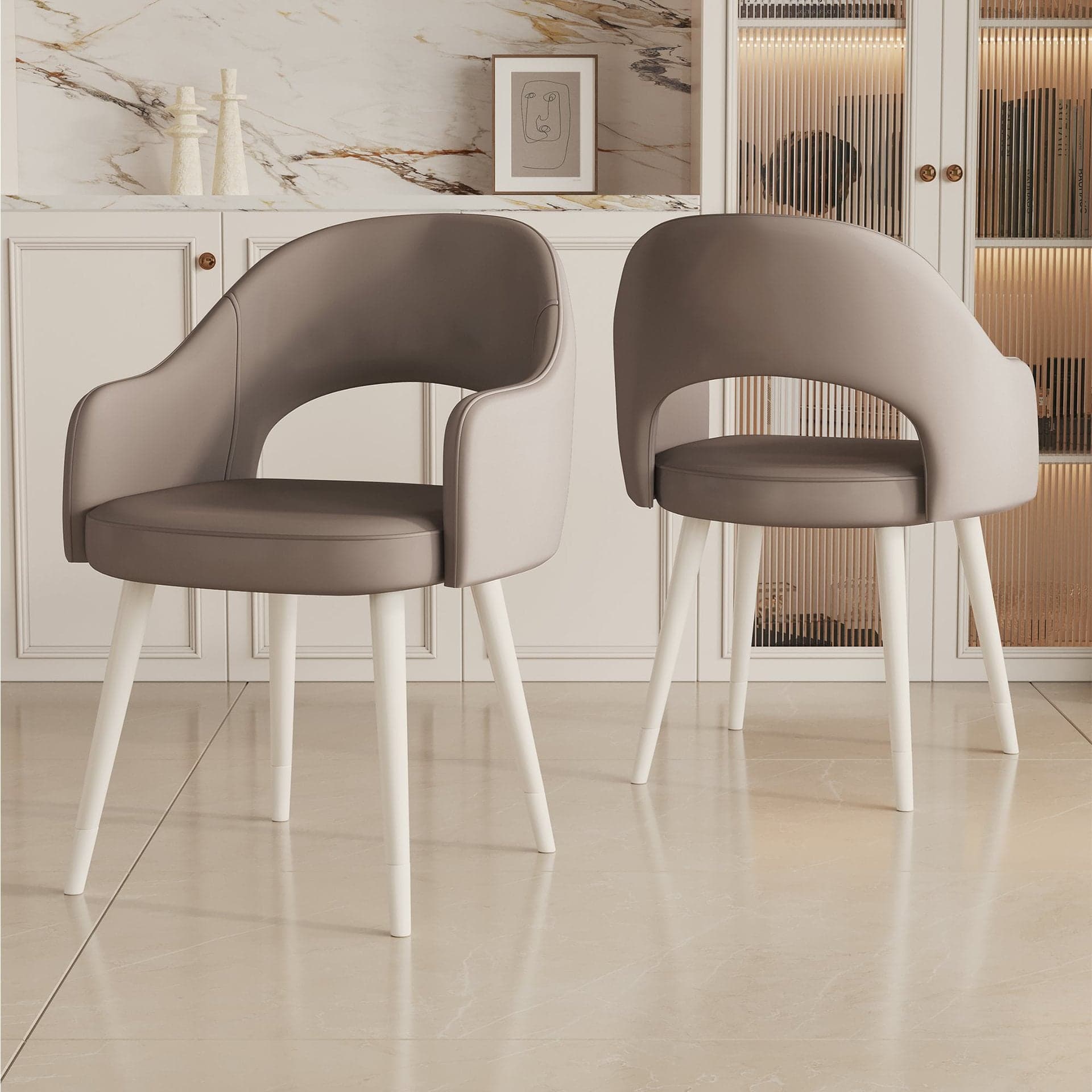 Modern Simple Style Arm Chair with Ventilated Back, Padded Upholstery, Arms, and Metal Legs thumbnail 1
