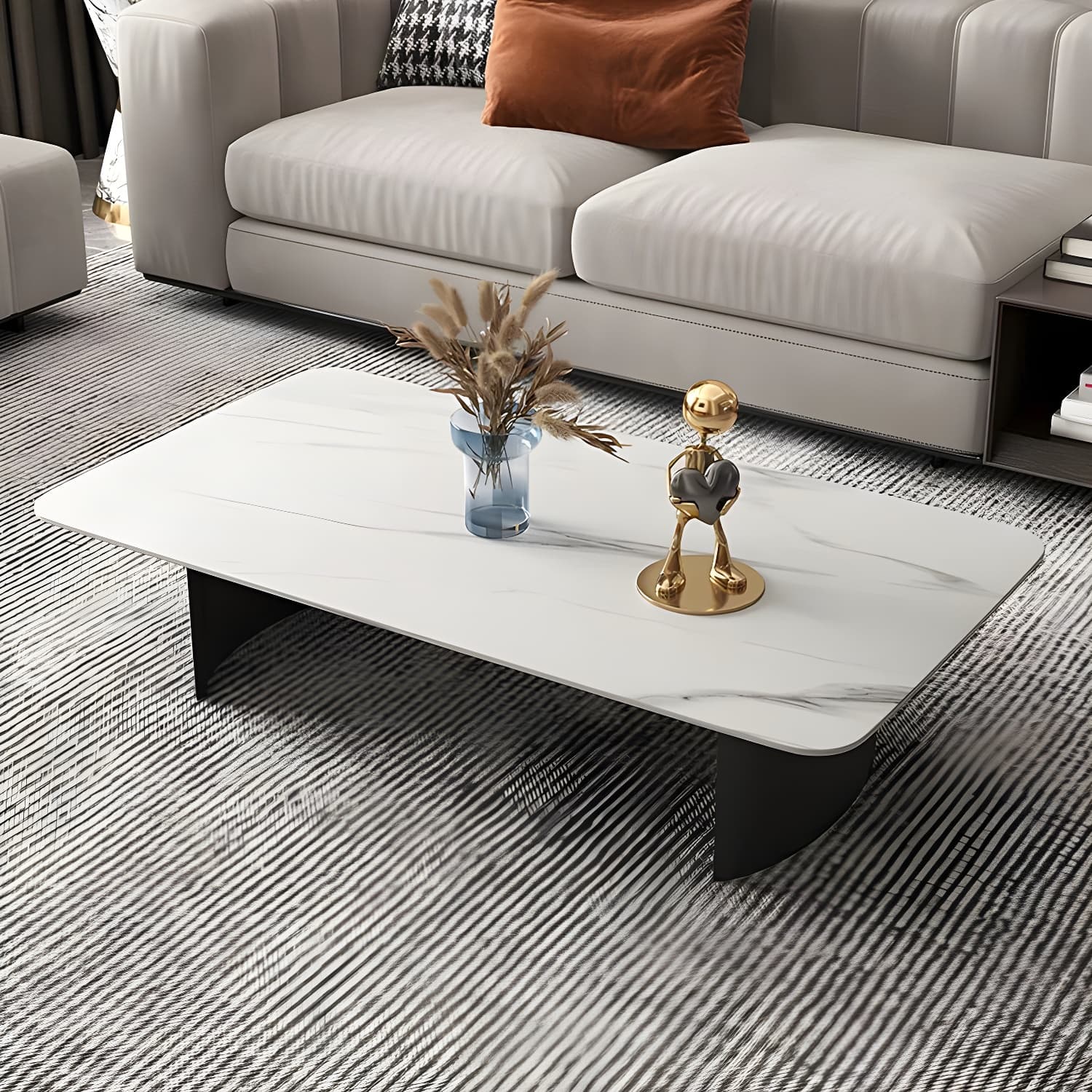 Glam 15.7" H Rectangle Slate Coffee Table Steel 2 Legs Cocktail Table thumbnail 10