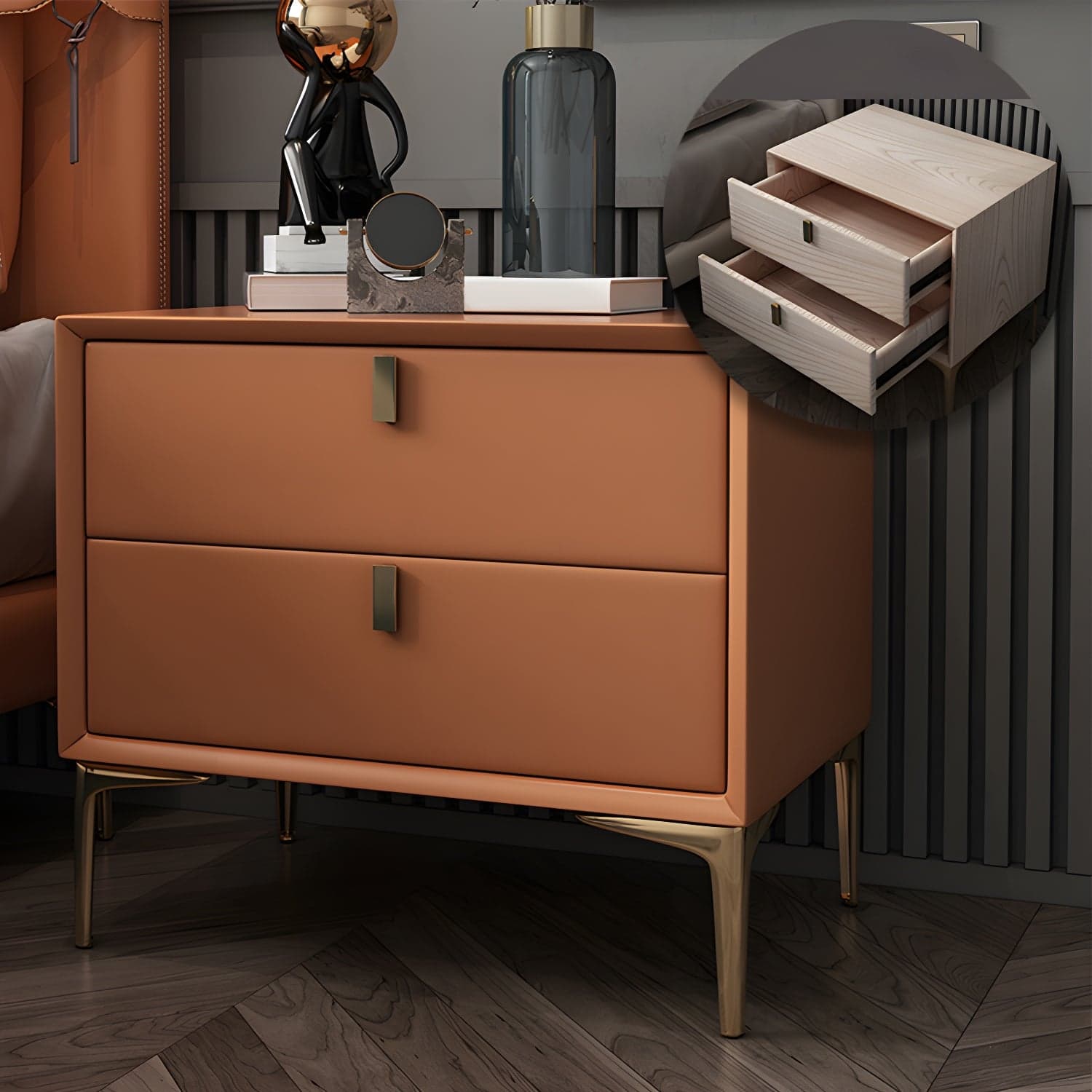 2 Drawer Solid Wood Modern Night Table Drawer Storage Bed Nightstand thumbnail 12