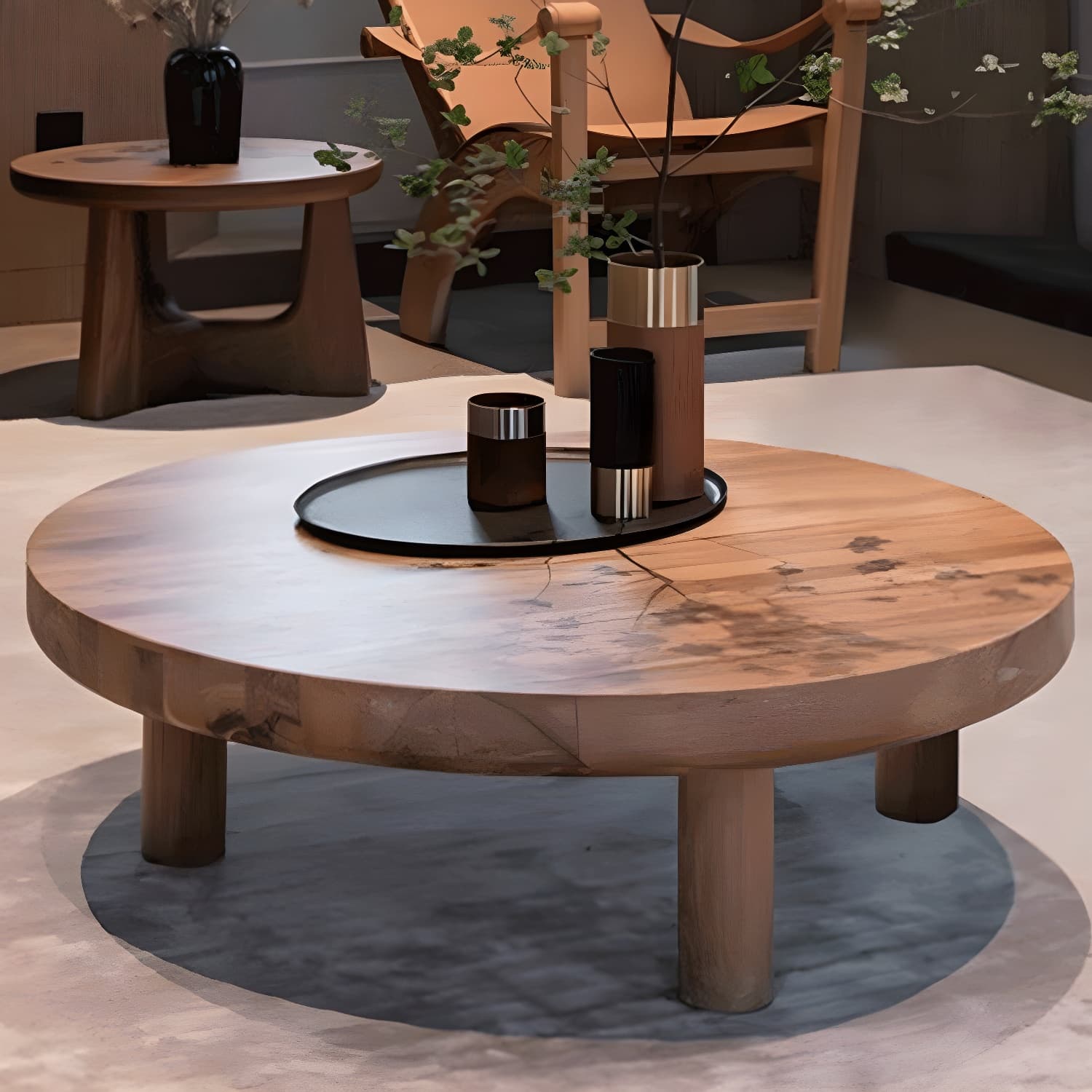 3 Legs 1 Single Coffee Table Solid Wood Brown Cocktail Table thumbnail 4