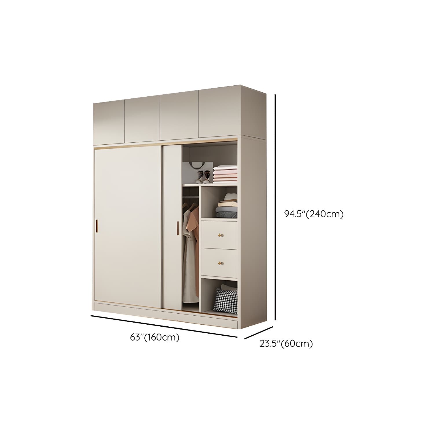 Modern White Wood Wardrobe Armoire with Sliding Doors and Soft Close Drawers thumbnail 22