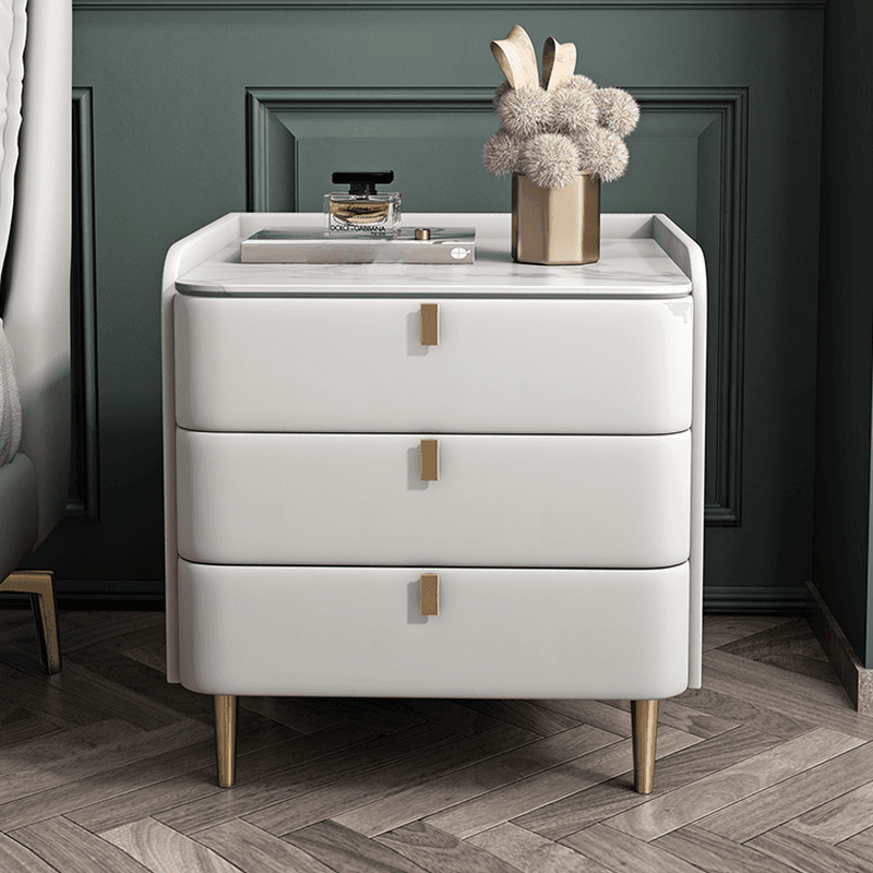 Art Deco 3 Tiers Drawer Storage Bedside Table with Stone Countertop thumbnail 18