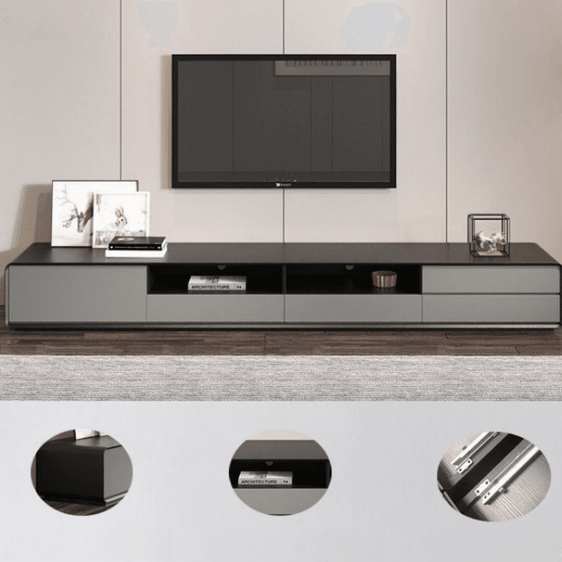 Wooden TV Stand with Shelf, 4 Drawers, Closet, Cable Management, and Open-air Storage thumbnail 8