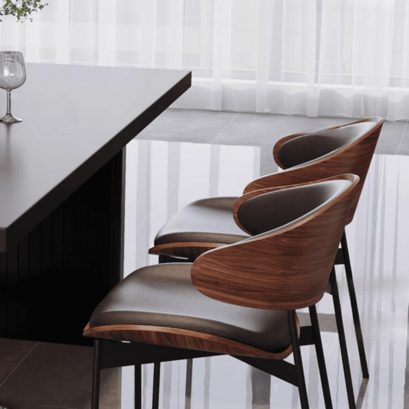 Dining Table Set with Slate Top and Two-sided Pedestal, Padded Chair with Back for 6 People, 7 Piece Set in Midnight Black thumbnail 7