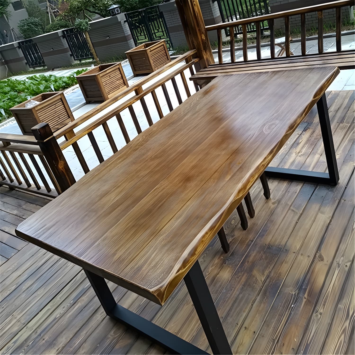Rectangle Double Pedestal Industrial Dining Table Fixed Table of Solid Wood thumbnail 4