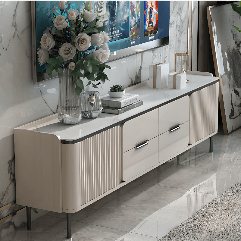 Sintered Stone Rectangular TV Stand for Sitting Room with 4-Drawer/2-Drawer, 2 Cabinets, and Cable Management thumbnail 8