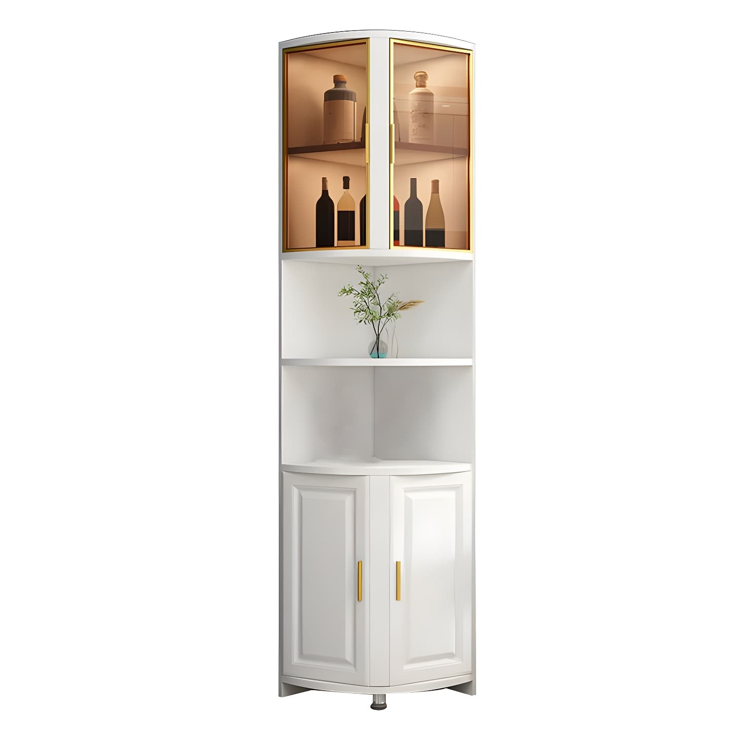Modern White Corner Accent Cabinet with Glass Doors and 2 Interior Shelves thumbnail 5