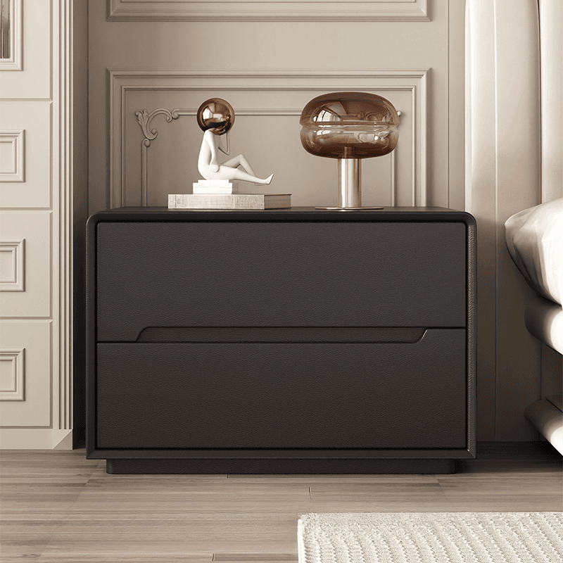 Trendy Drawer Storage Bedside Table with 2 Drawers and Vinyl Leather Countertop thumbnail 1
