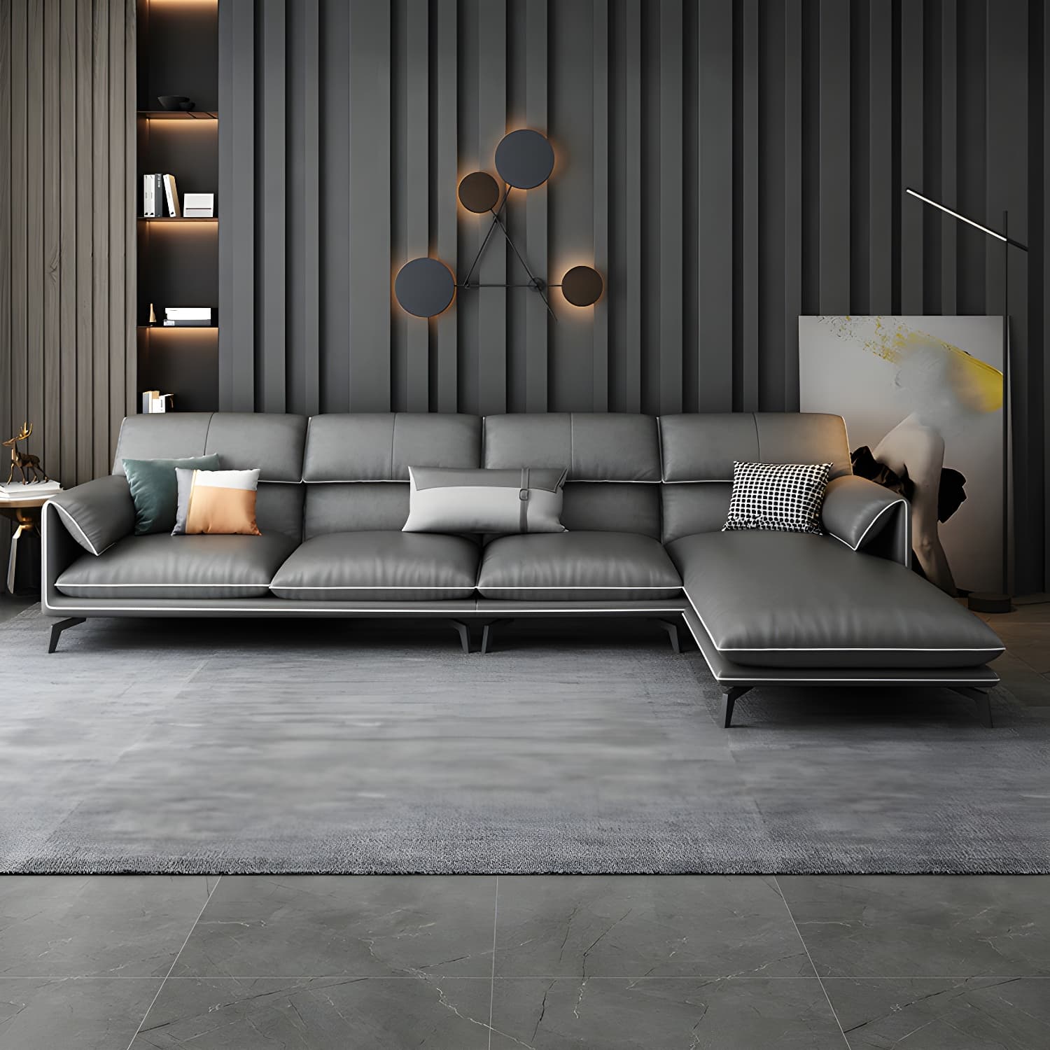 Modern Gray Stationary Sectional Sofa with Wood Frame and Pillow Top Arm thumbnail 1