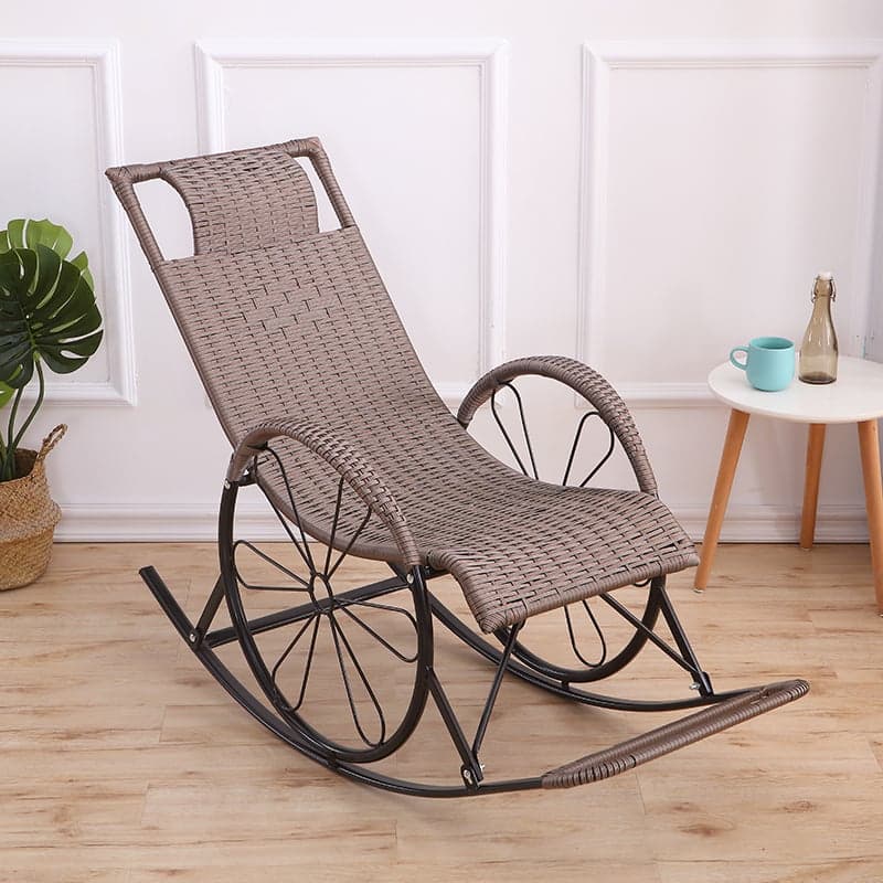 Ergonomic Wicker Front Porch Rocking Chairs with Rear Back, Stationary thumbnail 14