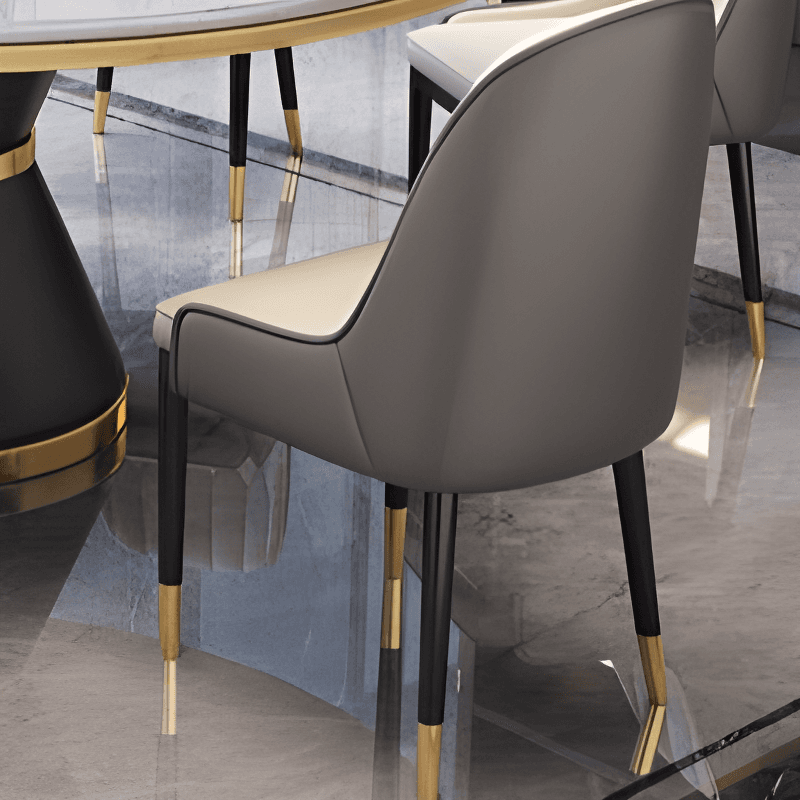 Circular Slate Dining Table Set with Pedestal Base, Upholstered Swivel Chairs, and Upholstered Back thumbnail 10