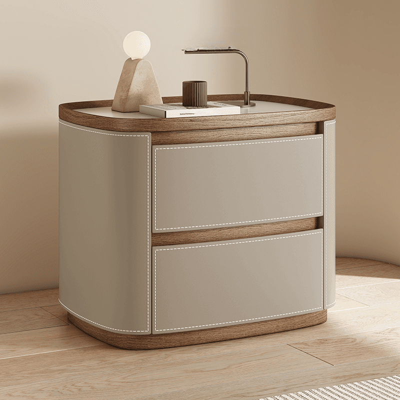 Modern Simple Style Nightstand With Drawer Storage Featuring 2 Drawers and Stone Countertop thumbnail 4