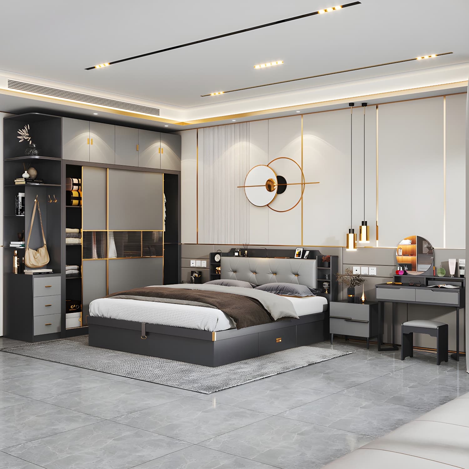 Modern Wood Freestanding Wardrobe Soft Close Drawer and Doors Wardrobe thumbnail 2