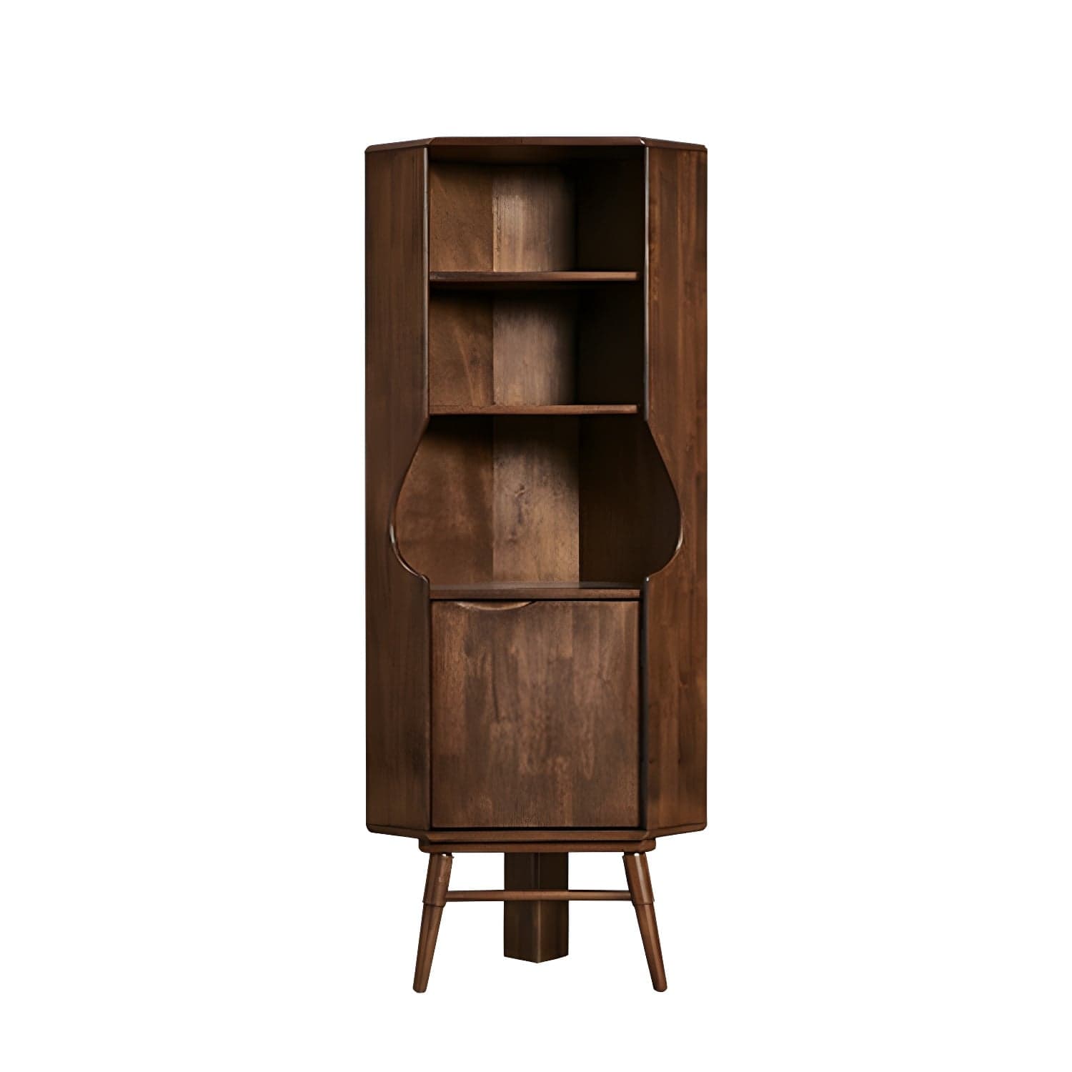 Corner Mid-Century Modern Accent Cabinet with Wood Countertop, Glass Doors, and 5 Shelves thumbnail 2