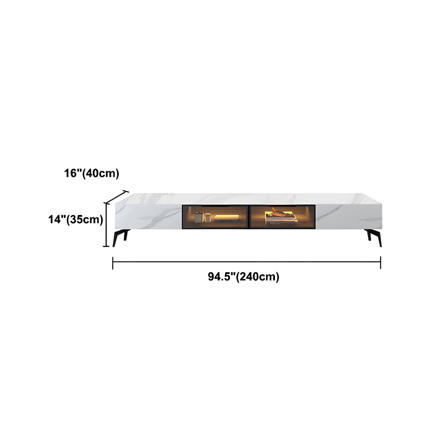 Modern Slate TV Stand White Closed Storage TV Console with Sensor Light thumbnail 16