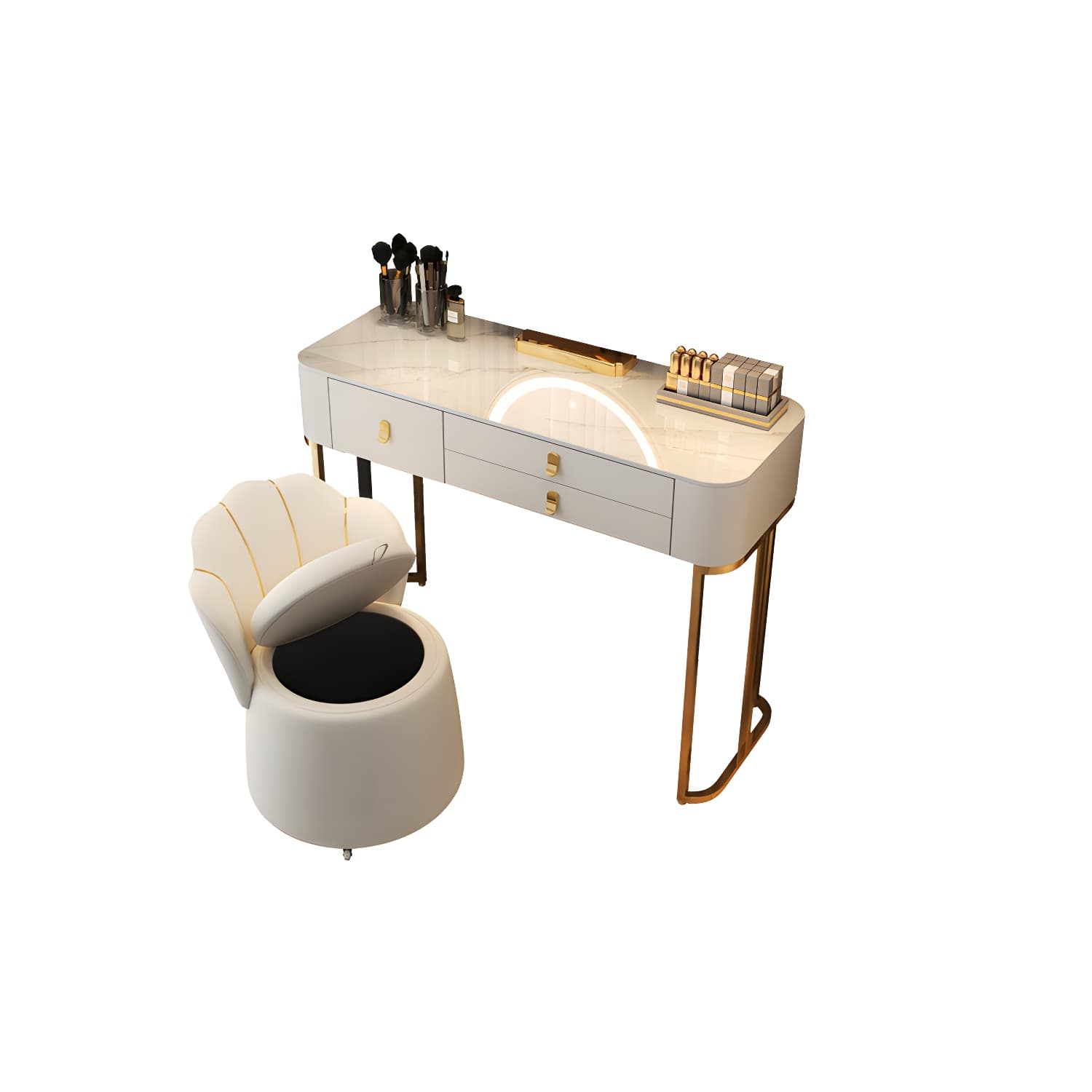 Luxurious Vanity Dressing Table Solid Wood Vanity Set with Stool and Mirror thumbnail 12