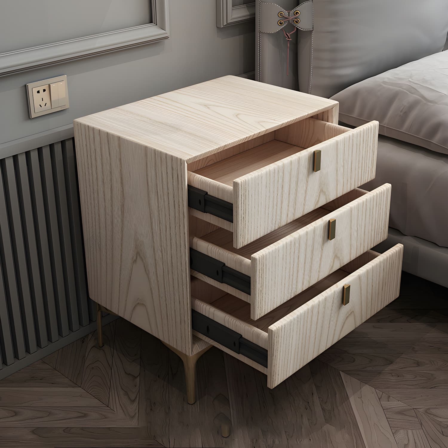Solid Wood Drawer Storage Night Table 2 Drawer Modern Bed Nightstand thumbnail 12