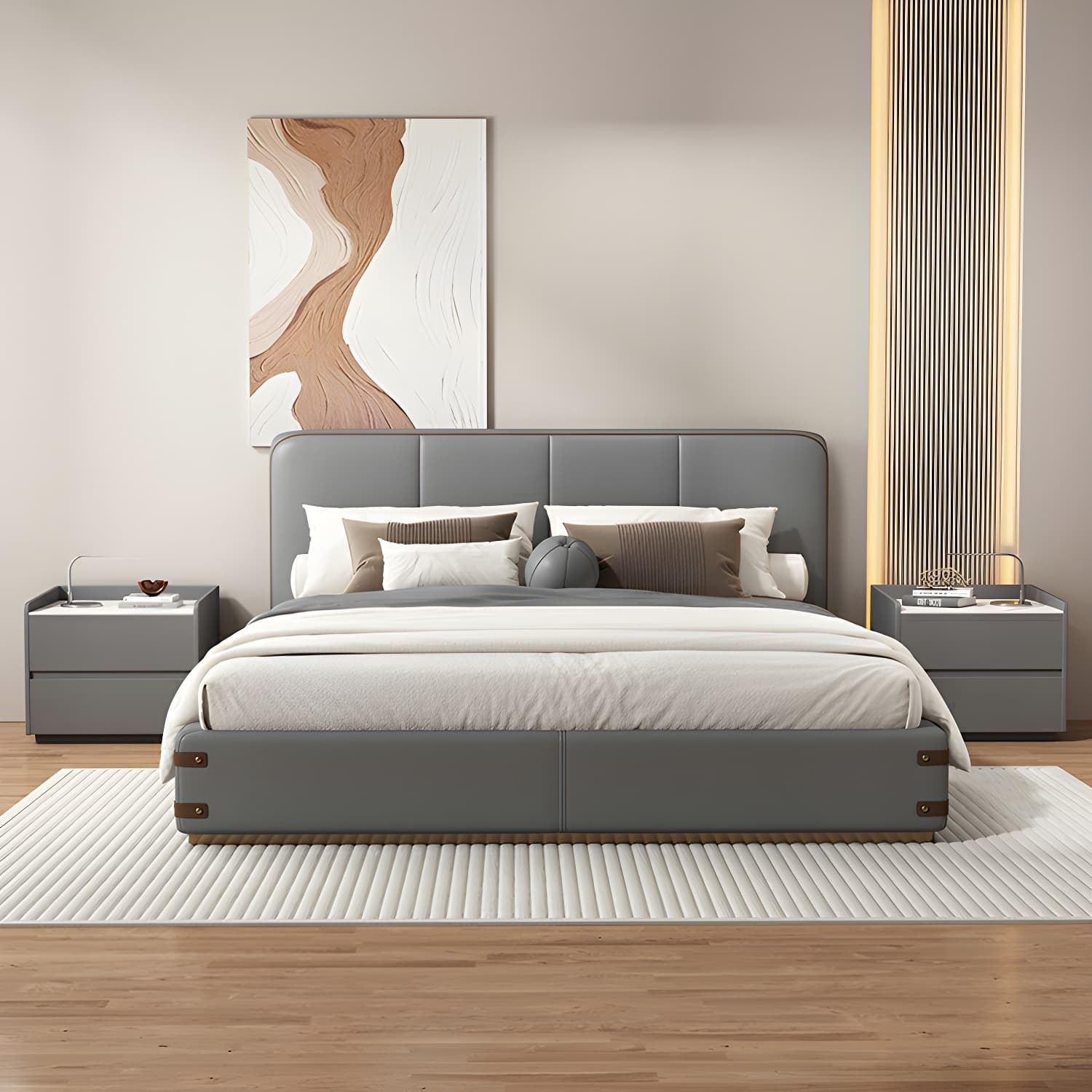 White Slate Countertop Nightstands Increase The Surrounding Height to Prevent Falling thumbnail 14