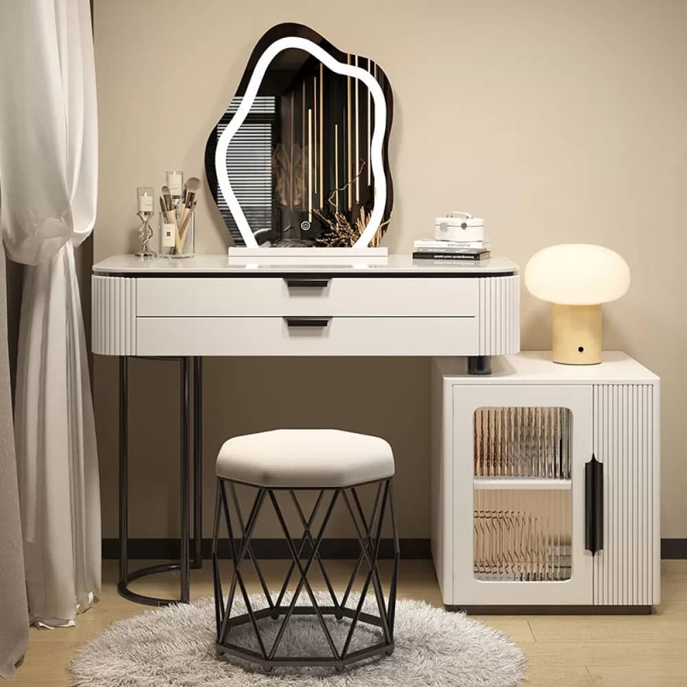 Contemporary Stone Top Vanity Table Set with Mirror and Stool Glam Slate Dressing Table thumbnail 1