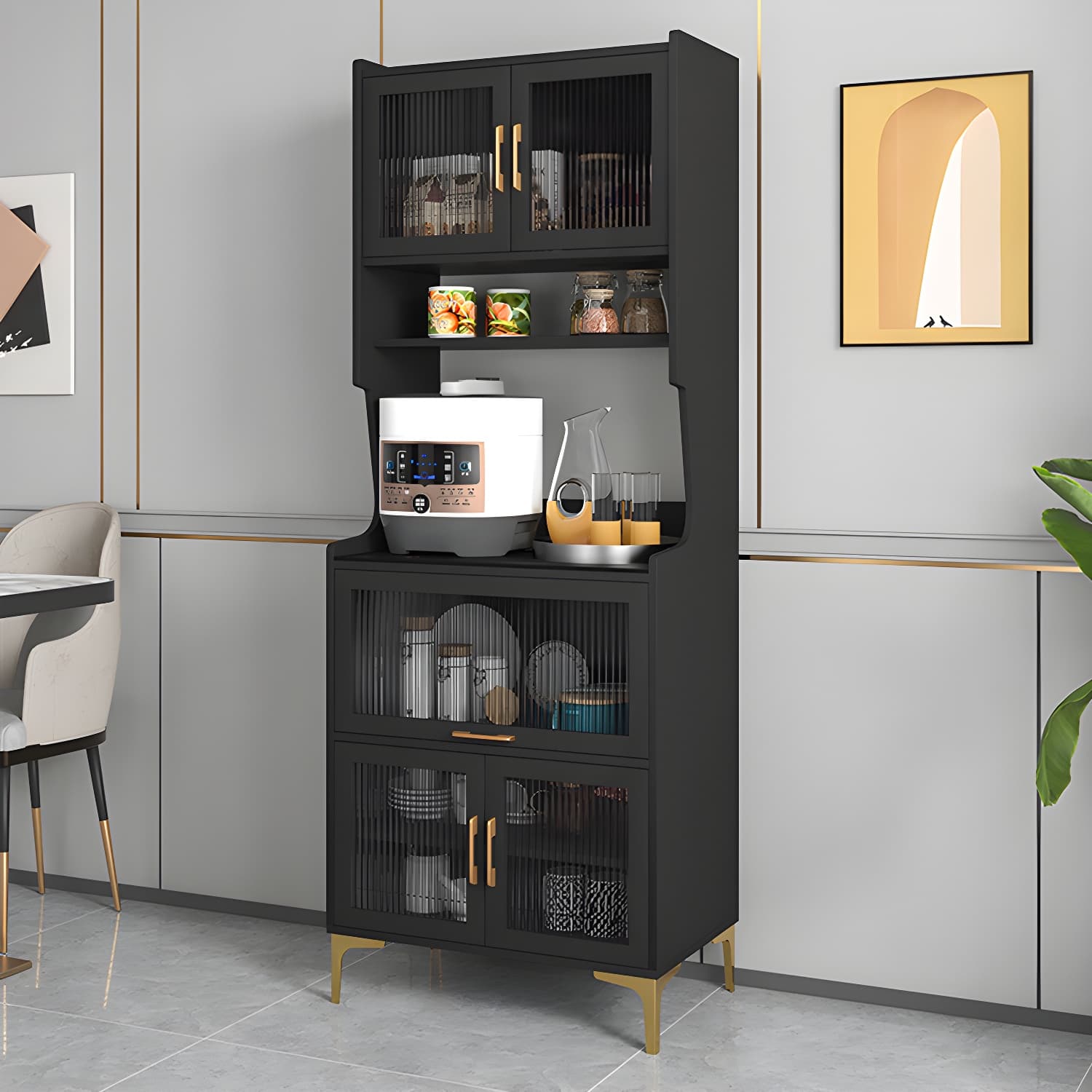 Sintered Stone Countertop Dining Server Manufactured Wood Kitchen Server with Glass Doors thumbnail 13