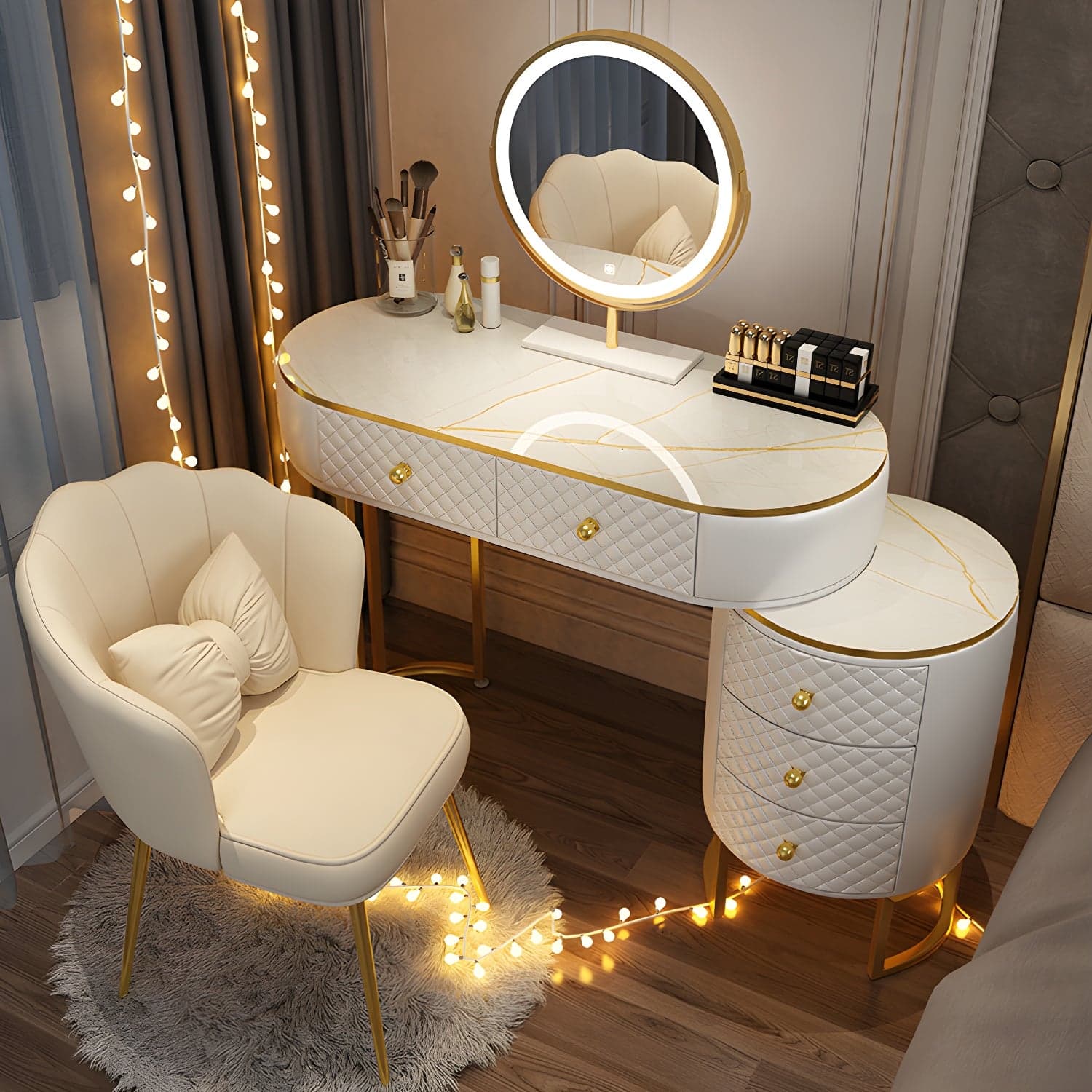 Scandinavian Wooden Vanity Dressing Table 29.9" H Bedroom Makeup Counter with Drawer thumbnail 4