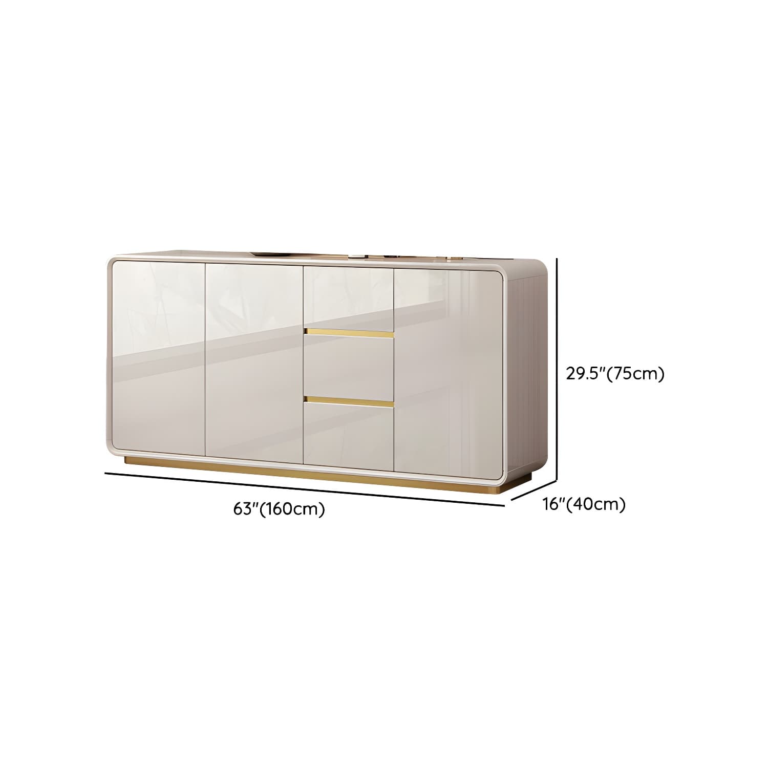 White Glam Sideboard Credenza with Adjustable Shelving and 3 Drawers thumbnail 16