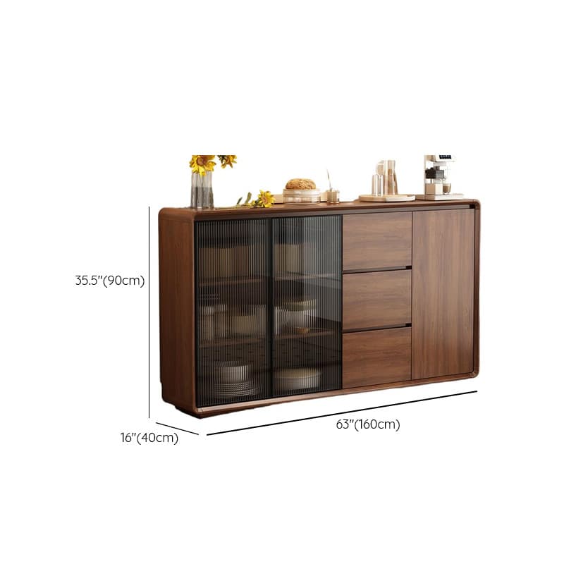 Espresso Sideboard with 3 Drawers, Locker Cabinet, Narrow Size, Compartment Storage, Glass-panel Door, and Flexible Shelf thumbnail 12